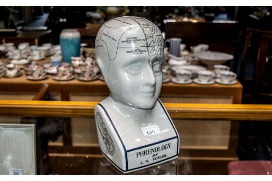 Ceramic Phrenology Head by L N Fowler. Approx 12'' tall.