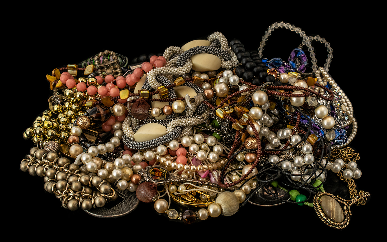 Large Bag of Heavy Costume Jewellery + Others. Includes Large Quantity of Necklaces, Bracelets