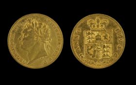 George IIII - 22ct Gold Shield Back Half Sovereign - Date 1824.