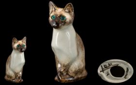 Winstanley Siamese Cat, unusual colour glass eyes. Signed and marked to base.