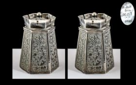 Antique 19th Century - Superb French Six Sided Pair of Silver Pepperettes.