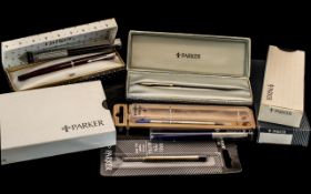A Mixed Collection of Parker Pens to include pen sets, fountain and ball points. Nine in total.