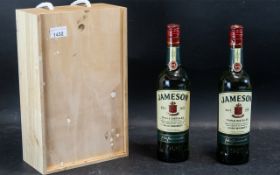 Boxed Set of Two Jameson Triple Distilled Irish Whiskey, boxed in wooden case. Ideal gift.