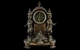 Large & Impressive French Bronzed Metal Antique Mantle clock, depicting the muses and arts, with two