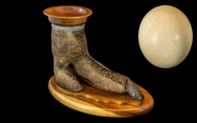 Taxidermy Interest - Stuffed & Mounted Ostrich Foot, as dish with turned bowl,