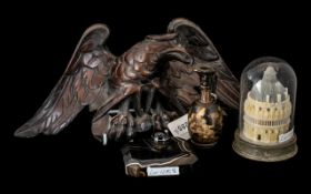 Small Mixed Lot to include a 19th Century carved wooden eagle, a banded agate paper weight,