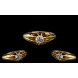 Antique Gents - 18ct Gold Single Stone Diamond Set Ring, Gypsy Setting.