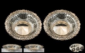 Late Victorian - Superb Pair of Open worked Sterling Silver Bon Bon Dishes of Small Proportions and