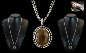 Tisento - Contemporary Sterling Silver Designed Jewellery - Features A Large Smoky Agate Stone Set