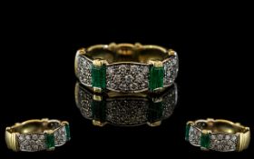 Ladies Attractive Contemporary 18ct White/Yellow Gold Diamond and Emerald Set Band Ring the