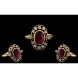 Ladies 14ct Gold - Attractive Ruby and Diamond Set Dress Ring, Marked 14ct to Interior of Shank.