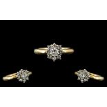 Ladies - Attractive Millennium 9ct Gold Diamond Set Cluster Ring of Flower head Design. Full