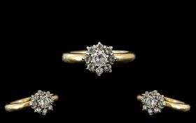 Ladies - Attractive Millennium 9ct Gold Diamond Set Cluster Ring of Flower head Design. Full
