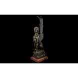 Bronze Grand Tour Figure, Sphinx with wings and lion's body. Raised on a pedestal, Height 11".