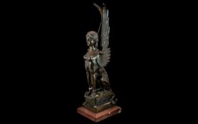 Bronze Grand Tour Figure, Sphinx with wings and lion's body. Raised on a pedestal, Height 11".