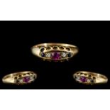 Victorian Period - Attractive 18ct Gold 5 Stone Ruby Diamond and Sapphire Ring, Gallery Setting.