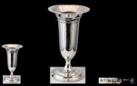 Edwardian Period Tulip Shaped Sterling Silver Vase - Supported on a Round Stepped Base.