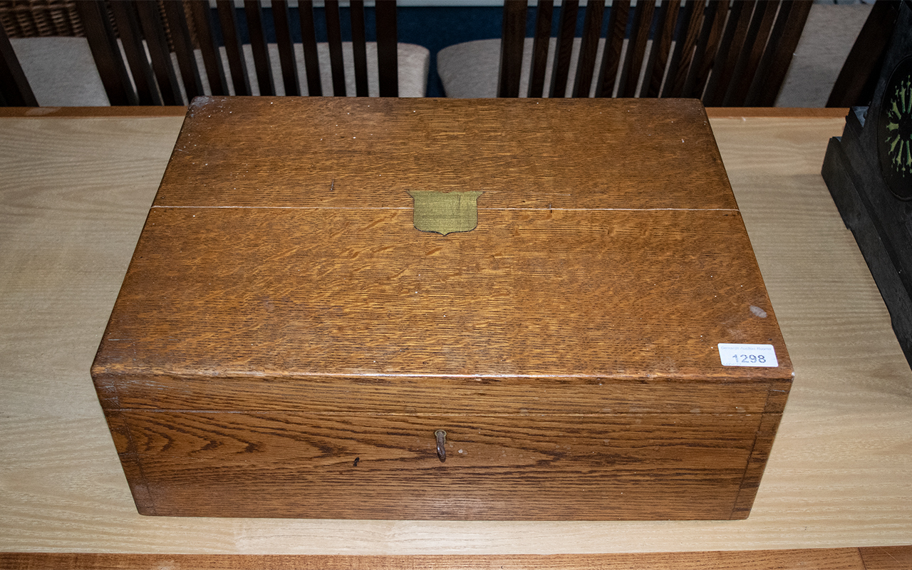 Early 20th Century Oak Cased Canteen of Cutlery, hinged top with two lift out compartments, - Image 3 of 3