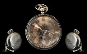 Victorian Period Sterling Silver - Open Faced Key-wind Pocket Watch with Silver Dial and Gold