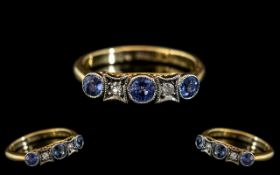 Art Deco Period Petite Attractive 18ct Gold Sapphire and Diamond Set Ring pleasing design and