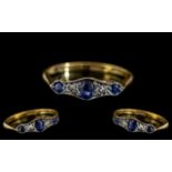 18ct Gold Platinum 1920's Exquisite Sapphire and Diamond Set Dress Ring of Petite Form marked 18ct