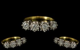 18ct Gold - Attractive Illusion Set 5 Stone Diamond Ring.