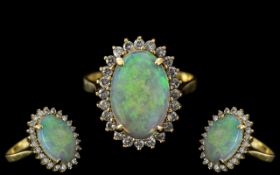 18ct Gold - Nice Quality Opal and Diamond Set Dress Ring. Full Hallmark to Interior of Shank.