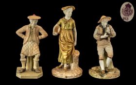 Royal Worcester Trio of 19th Century Hand Painted Figures ( 3 ) In Total. All Figures with