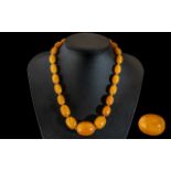 Antique - Excellent Quality Single Strand Graduated Beaded Amber Necklace, Egg - Yolk Colour,