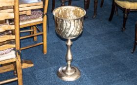 Large Brass Planter on Stand, measures 27.5" tall x 12" diameter.