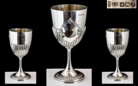 Edwardian Period 1902 - 1910 Impressive and Large Sterling Silver Chalice with Fluted Half Body and