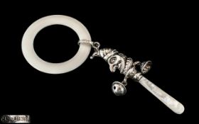 Baby's 1950's Novelty Sterling Silver Rattle and Teething Ring In the Form of Punch / Judy, With