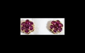 Ruby Floral Shape Stud Earrings, the beautiful, round cut, warm red rubies,