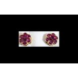 Ruby Floral Shape Stud Earrings, the beautiful, round cut, warm red rubies,