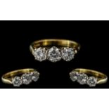 Ladies 18ct Gold - Attractive 3 Stone Diamond Set Ring.