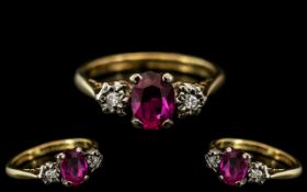 18ct Gold and Platinum Ruby and Diamond Set Ring. Marked 18ct and Platinum to Interior of Shank.