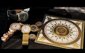 A Collection of Items to include a modern Commemorative coin, Seiko wristwatch,