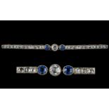 Antique Period 18ct Gold and Platinum Diamond and Sapphire Set Bar Brooch set with 25 old cut