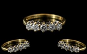 Ladies 18ct Gold - Attractive 5 Stone Diamond Set Ring, Excellent Setting.