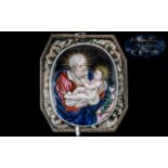 Antique Limoges Religious Enamel Plaque on Copper, mounted in a silver frame, signed to verso.