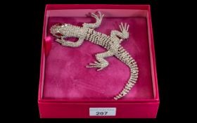 Butler & Wilson Large Lizard Crystal Brooch, silver tone, red crystal eyes,