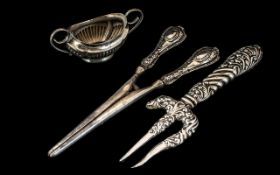 Collection of Antique Solid Silver Items. Includes Victorian 1900 Solid Silver Serving Fork,