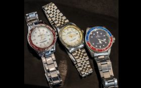 Three Copy Fashion Watches. Ticking / Not Tested for Accuracy, A/F Condition. Please See Photo.