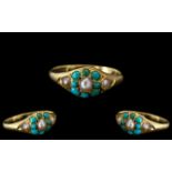 Victorian Period - Pretty and Petite 18ct Gold Pearl and Turquoise Set Ring.