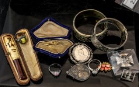 Collection of Miscellaneous, to include two silver hinged bangles, a 1890 coin brooch,