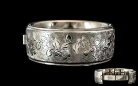 1950's Victorian Revival Sterling Silver Bangle chunky mid century bangle,