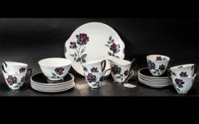 Royal Albert Bone China Tea Set 'Masquerade', comprising seven tea cups, six saucers,