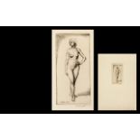 G L Brockhurst RA Etching of Standing Nude, pencil signed, on cream card, image measures 6" x 3".