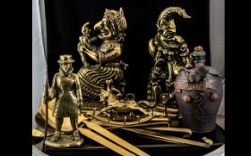 A Collection of Brass Ware to include, Punch and Judy door stops, a figure of a brass guardsman,