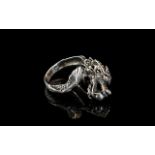 Solid Silver Chinese Dragon Ring. Ring of Large Size, Well Detailed Ring with The Design of The